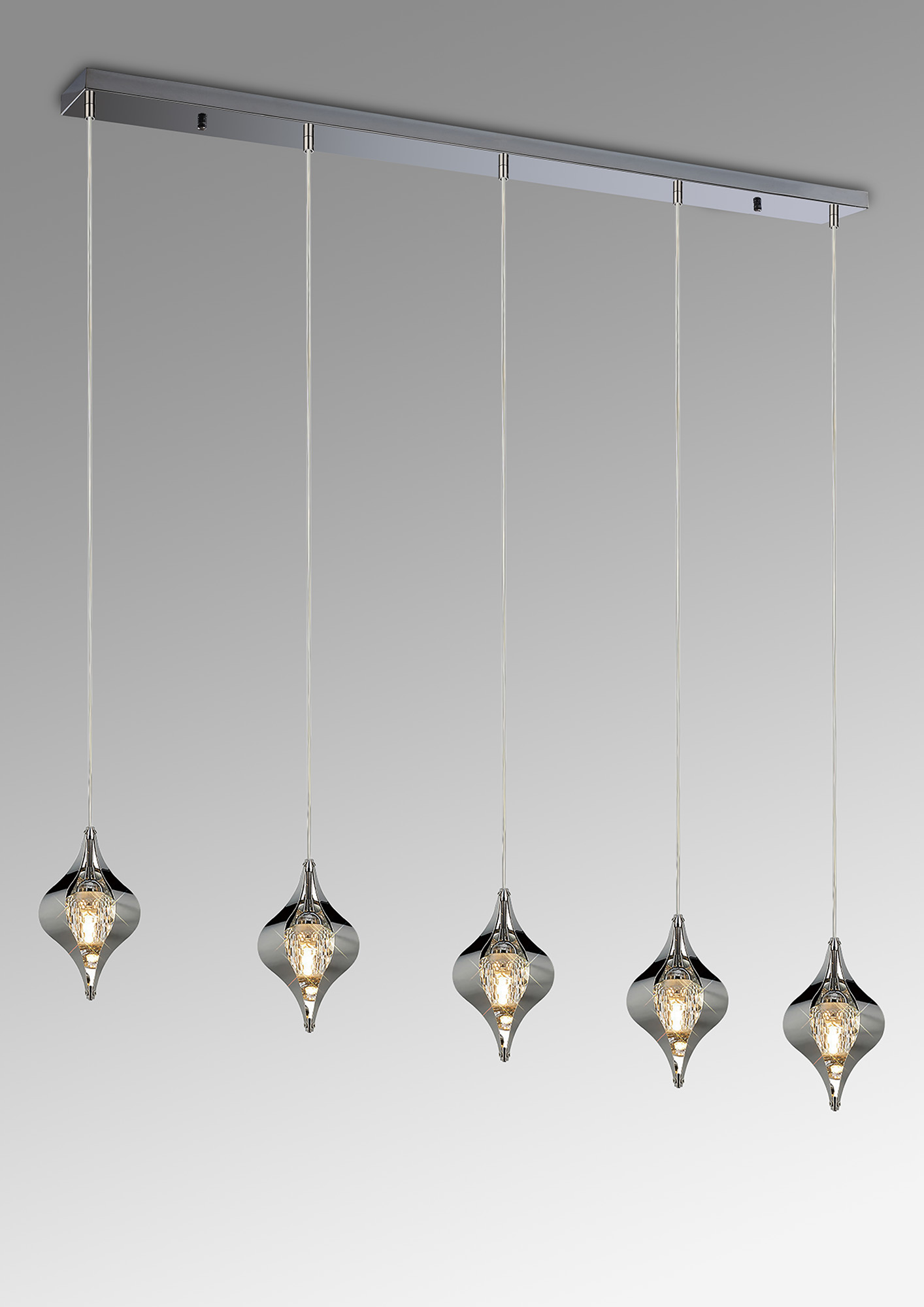 IL31858CH  Amano Linear Pendant, 5 Light Adjustable G9, Polished Chrome/Crystal